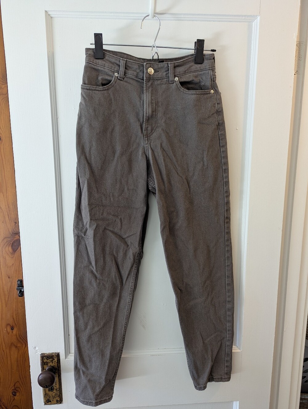 H&M High-Rise Straight Pants — Taupe Gray